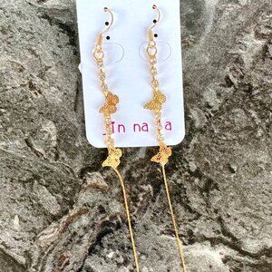 Dangling Butterfly Earrings by Jin Na La Nickel Free with Rhinestones